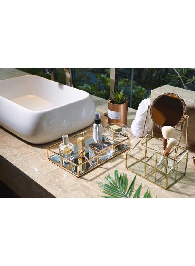 Putwo Tray Mirror, Gold Mirror Perfume Vanity Dresser Ornate Metal Decorative Jewelry Organizer MakEUp For Vanity, Dresser, Bathroom, Bedroom - Image 3