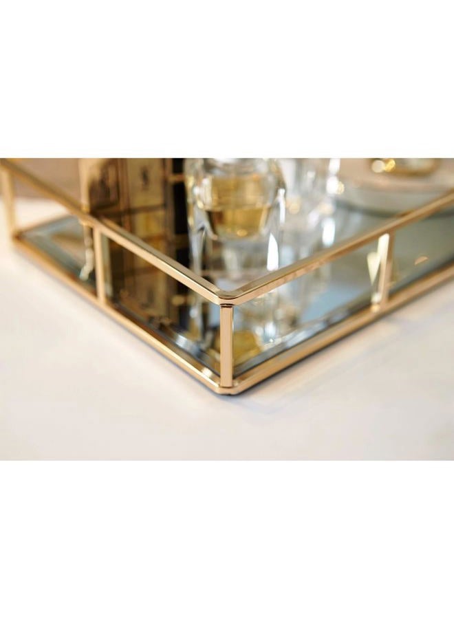 Putwo Tray Mirror, Gold Mirror Perfume Vanity Dresser Ornate Metal Decorative Jewelry Organizer MakEUp For Vanity, Dresser, Bathroom, Bedroom - Image 5