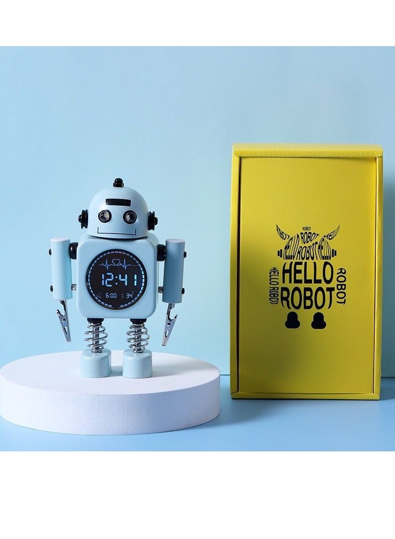 KUYING Creative Metal Digital Display Nightlight Silent Robot Alarm Clock 