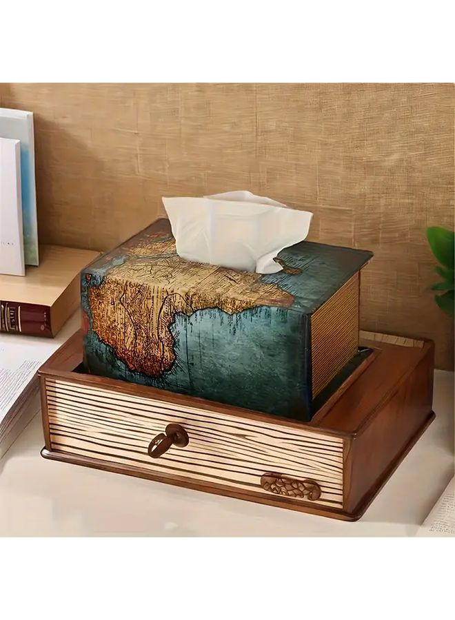 Green Map Vintage World Design Paper Tissue Box Holder - Image 5