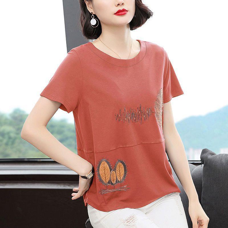 Women'S Cotton Embroidered Short-Sleeved T-Shirt For Middle-Aged Mothers Plus Size 2023 Trendy Korean Style Loose Top - Image 5