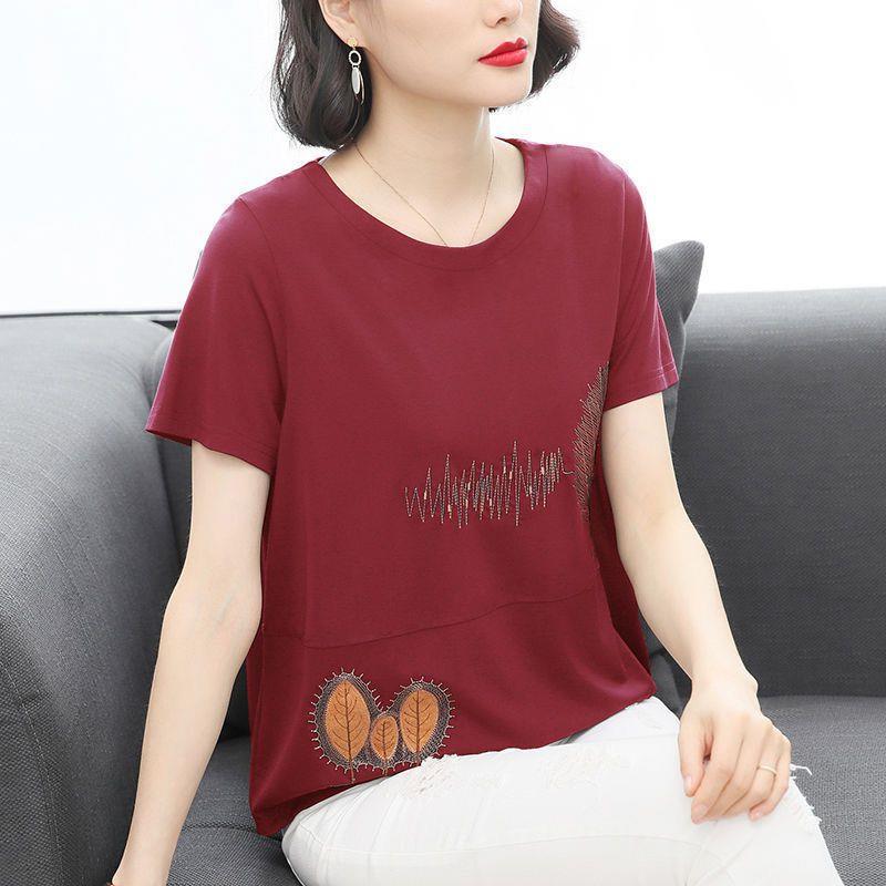 Women'S Cotton Embroidered Short-Sleeved T-Shirt For Middle-Aged Mothers Plus Size 2023 Trendy Korean Style Loose Top - Image 4