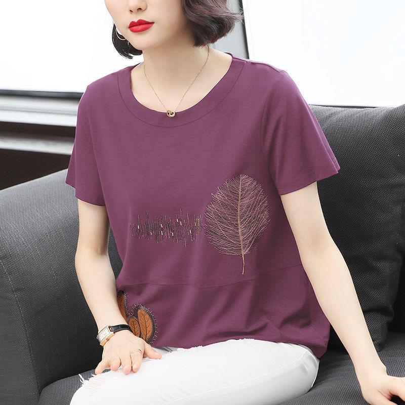 Women'S Cotton Embroidered Short-Sleeved T-Shirt For Middle-Aged Mothers Plus Size 2023 Trendy Korean Style Loose Top - Image 3