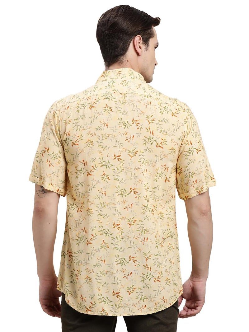 Turtle Men Yellow Printed Half Sleeve Slim Fit Cotton Blend Casual Shirt - Image 3
