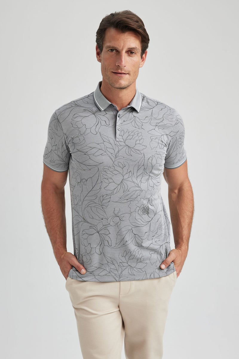 DeFacto Man Slim Fit Floral Short Sleeve Polo T-Shirt - Image 1