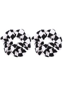 Amosfun 2Pcs Black and White Plaid Scrunchies - Checkered Elastic Ponytail Holders, Hair Ties, and Wrist Bobbles for Headwear Accessories 