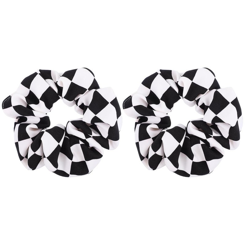 Amosfun 2Pcs Black and White Plaid Scrunchies - Checkered Elastic Ponytail Holders, Hair Ties, and Wrist Bobbles for Headwear Accessories