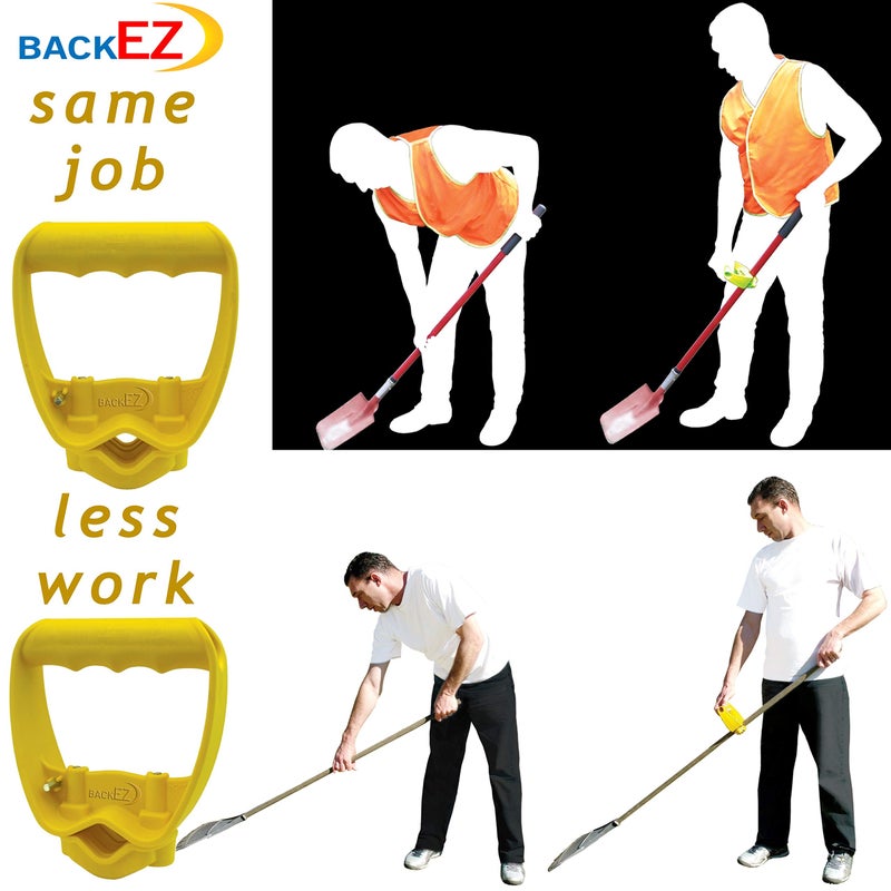 BackEZ Back-Saving Tool Handle Labor-Saving Ergonomic Shovel or Rake Handle Attachment Yellow - Image 2