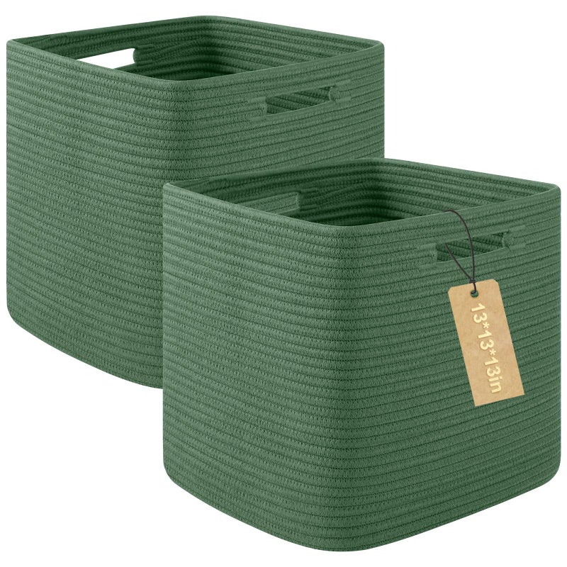 OIAHOMY Storage Cubes, 13 Inch Cube Storage Organizer, Collapsible Storage Bins, Baskets for Organizing, Storage Bins for Shelves-Green, 2-PACK - Image 1