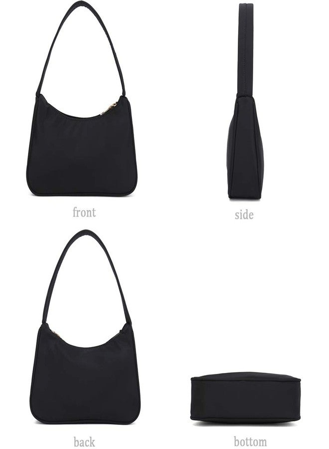 YIKOEE Small Nylon Shoulder Bags for Women Elegant Feminine Mini Handbags with Zipper Closure (Black) - Image 4
