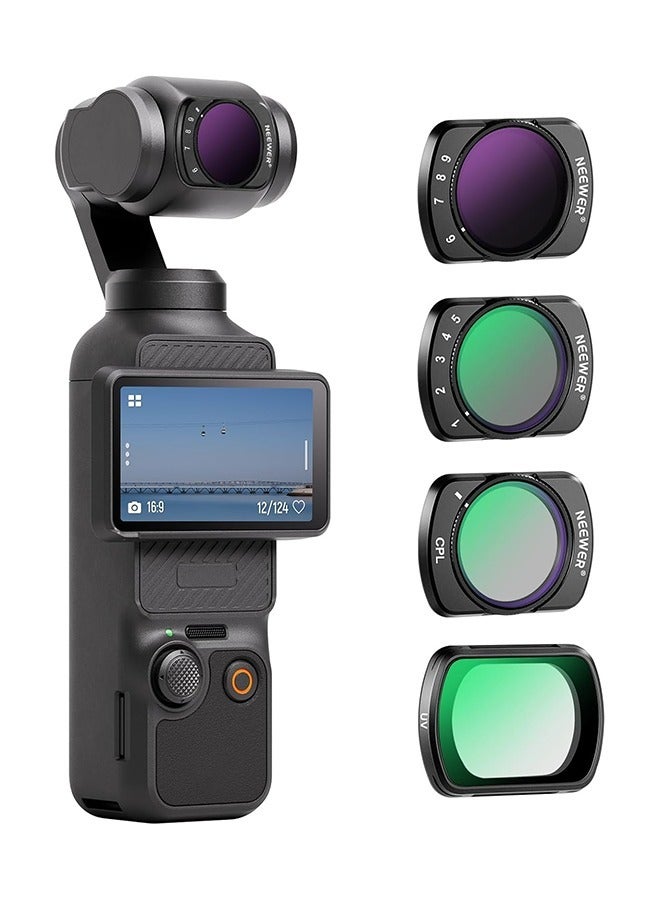 Neewer NEEWER Magnetic Variable ND Filter Set Compatible with DJI OSMO Pocket 3, 4 Pack UV CPL ND2-32(1-5 Stop) ND64-512(6-9 Stop) Neutral Density Filter, Multicoated HD Optical Glass/Aluminum Frame  - Image 1