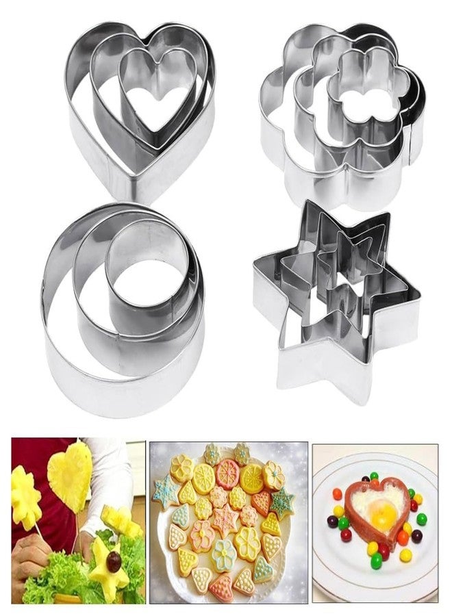 Ipiqes Stainless Steel Cookie Cutter Set – 12 Pcs Vegetable, Fruit & Biscuit Moulds with Heart, Star, Flower & Round Shapes for Baking, Cake Decoration & Kitchen Tools - Image 1
