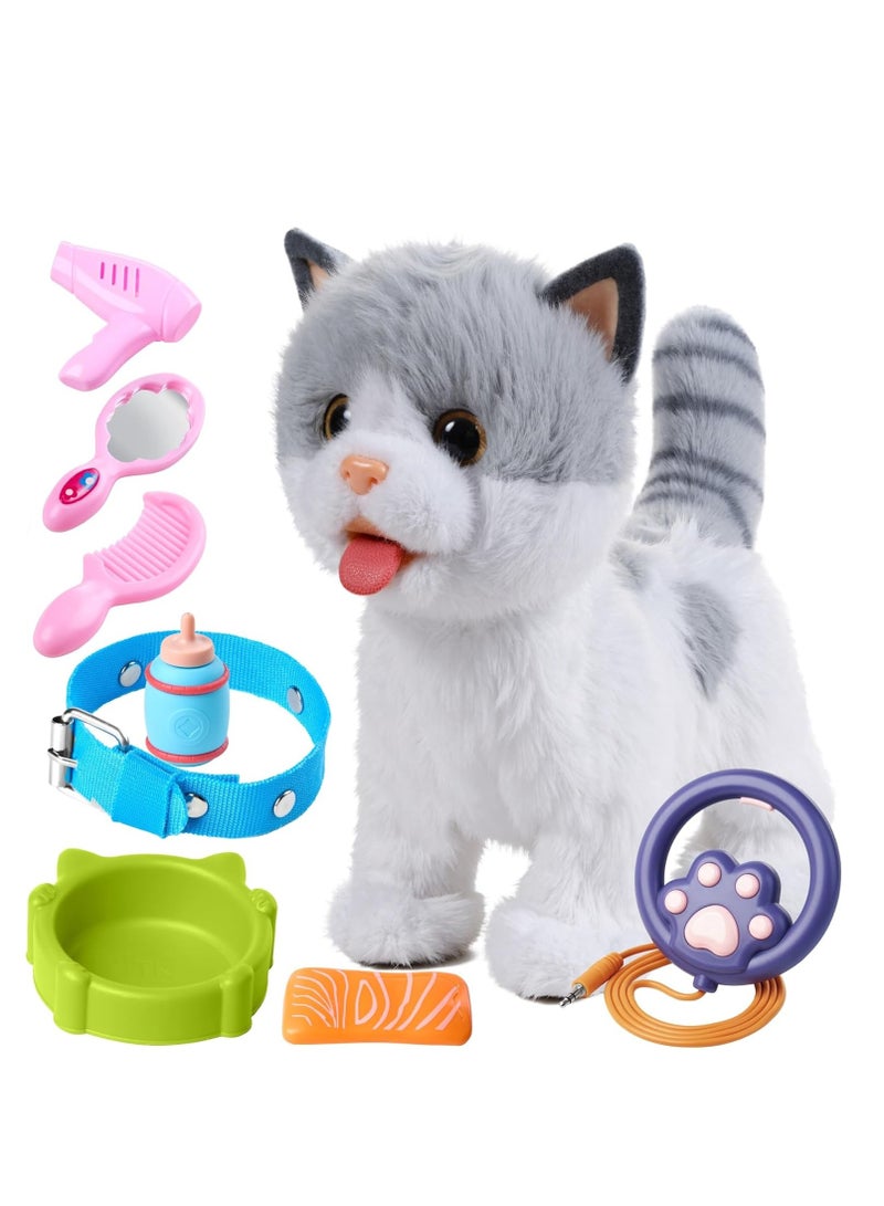 Raxoom Walking Kitten Toys for Kids Toy, Plush Cat Walk on a Lead, Electronic Pets Cat Licking Kitten, Realistic Interactive Toys Cat for Kids 3 4 5 6 7+ Years Old Girls Boys Gift - Image 1