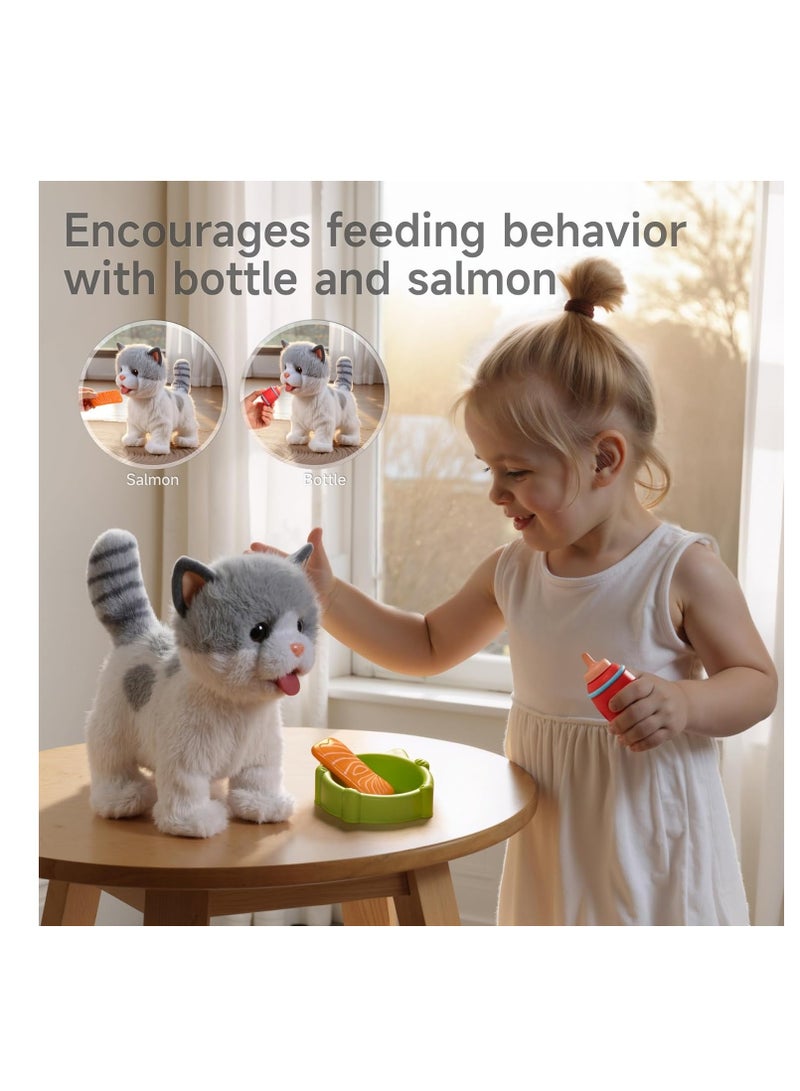 Raxoom Walking Kitten Toys for Kids Toy, Plush Cat Walk on a Lead, Electronic Pets Cat Licking Kitten, Realistic Interactive Toys Cat for Kids 3 4 5 6 7+ Years Old Girls Boys Gift - Image 3