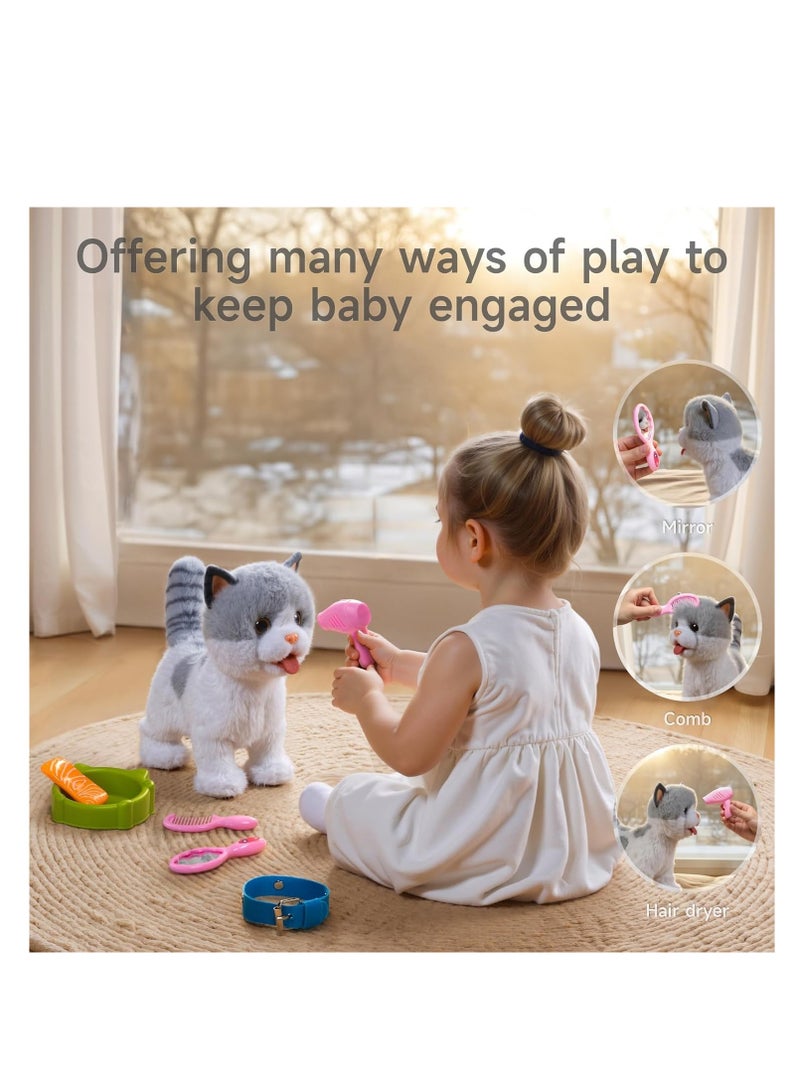 Raxoom Walking Kitten Toys for Kids Toy, Plush Cat Walk on a Lead, Electronic Pets Cat Licking Kitten, Realistic Interactive Toys Cat for Kids 3 4 5 6 7+ Years Old Girls Boys Gift - Image 4