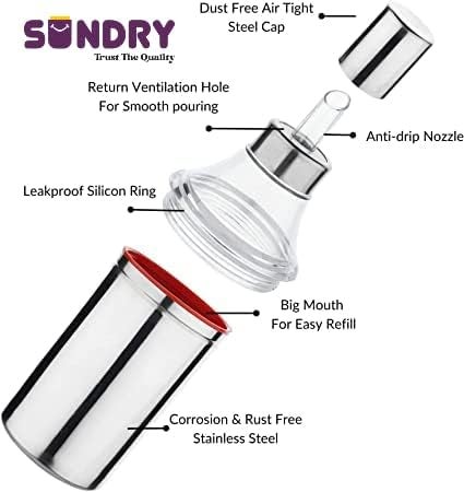 SUNDRY Omega-Pro Stainless Steel Oil Dispenser 1000 ML/Pack Of 2 - Image 3