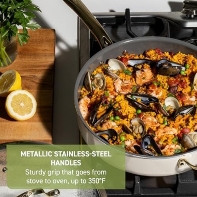 Ceramic non-stick cookware set for home cooking, beige, scratch-resistant and oven-safe up to 350F - Image 5