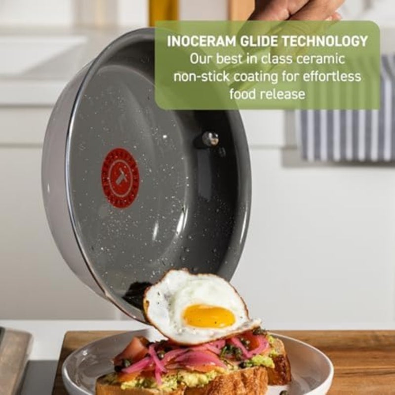Ceramic non-stick cookware set for home cooking, beige, scratch-resistant and oven-safe up to 350F - Image 4