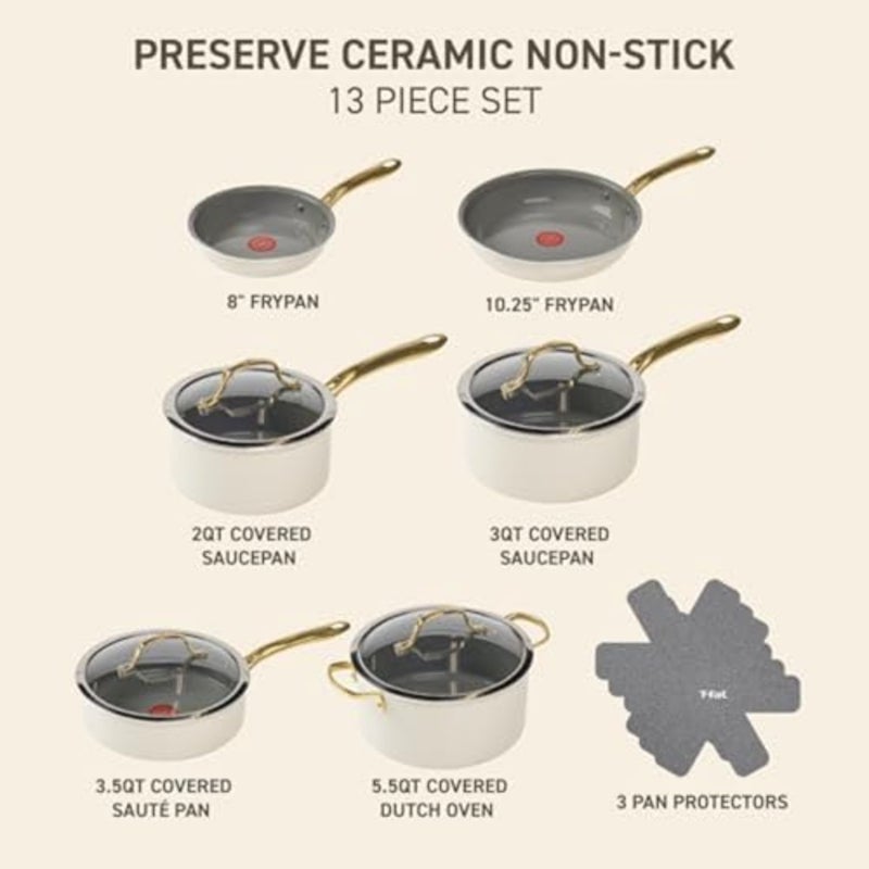 Ceramic non-stick cookware set for home cooking, beige, scratch-resistant and oven-safe up to 350F - Image 2