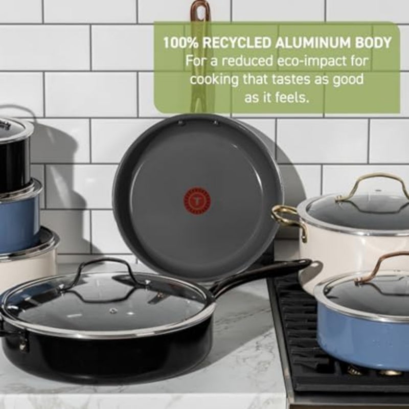Ceramic non-stick cookware set for home cooking, beige, scratch-resistant and oven-safe up to 350F - Image 3