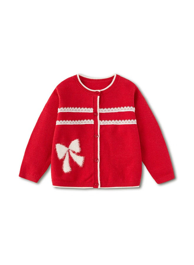 Balabala Girls' Little Chanel Style Knitted Cardigan Red New Year Spring Sweater - Image 3