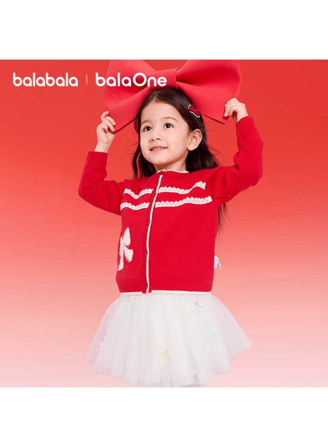 Balabala Girls' Little Chanel Style Knitted Cardigan Red New Year Spring Sweater - Image 1