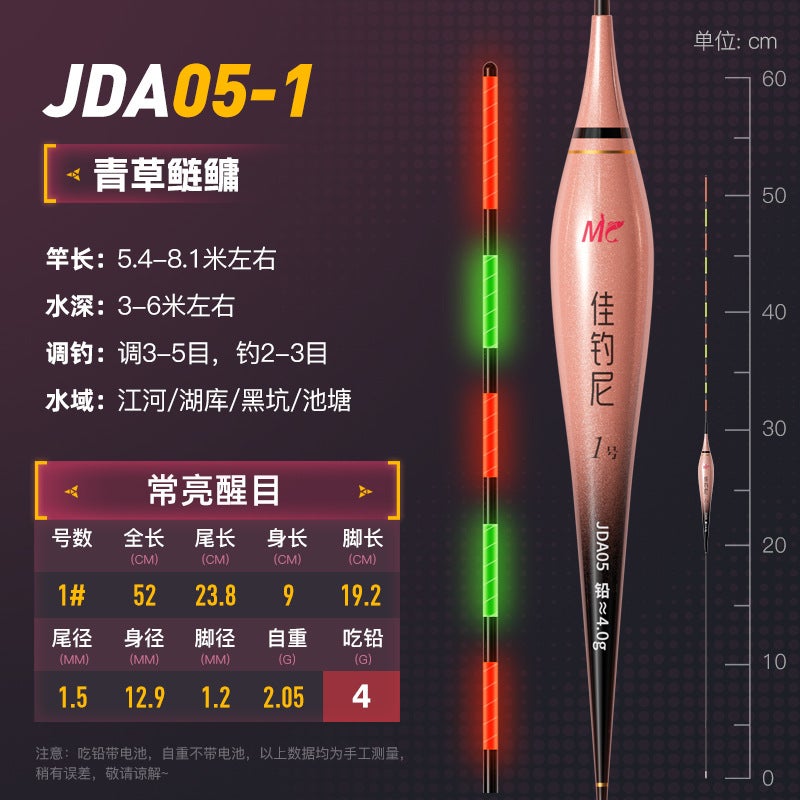 Jiadangni Into The Water Shadowless Luminous Float Bite Hook Color Electronic Float Eye-Catching High Sensitive Carp Float Carp Grass Carp Float Float - Image 1