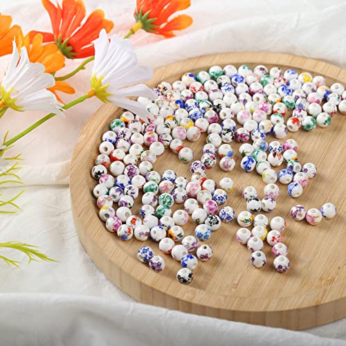 HERZWILD 100Pcs Flower Ceramic Craft Beads Threading Ball Bracelets Bead Colorful Beads Set Chinese Porcelain Bead for DIY Jewelry Arts Crafts Necklace Bangle (8mm) - Image 3