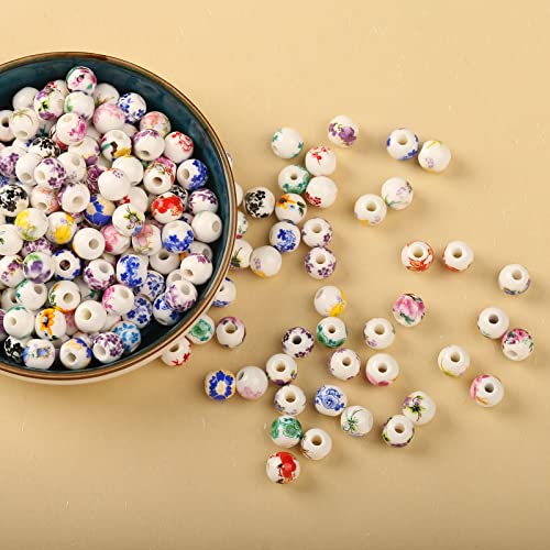 HERZWILD 100Pcs Flower Ceramic Craft Beads Threading Ball Bracelets Bead Colorful Beads Set Chinese Porcelain Bead for DIY Jewelry Arts Crafts Necklace Bangle (8mm) - Image 5
