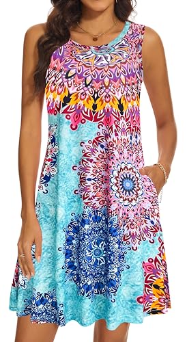 MOSKILL Summer Beach Sundresses for Women Swimsuit Coverup Vacation Swimwear Dresses with Pockets 002-sky Blue Small - Image 1