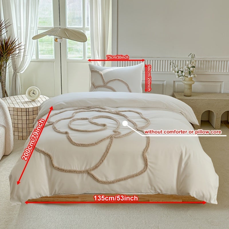 Tufted bed cover set 2/3 sets (1 bed cover + 1/2 pillowcase), large flower design, simple and comfortable, four season bedroom bedding set, with zipper and corner strap, suitable for women and men - Image 5