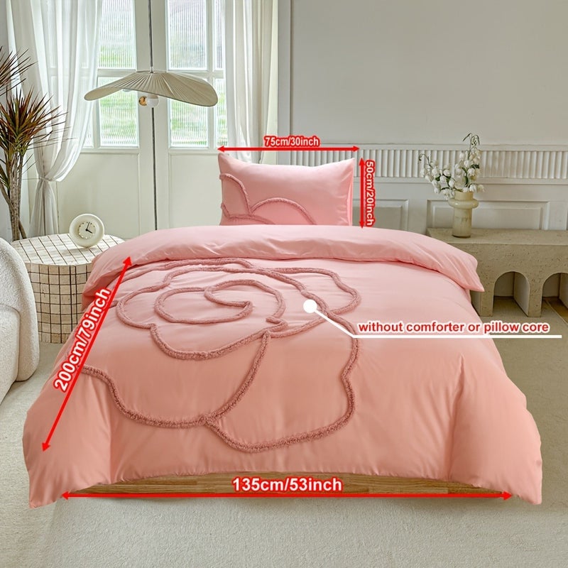 Tufted bed cover set 2/3 sets (1 bed cover + 1/2 pillowcase), large flower design, simple and comfortable, four season bedroom bedding set, with zipper and corner strap, suitable for women and men - Image 1