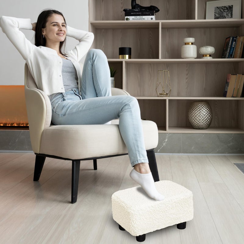 CAROLMADE Small Foot Stool Ottoman Footstool with Legs Under Desk Footrest for Living Room Bedroom and Office, Soft Ivory White - Image 3