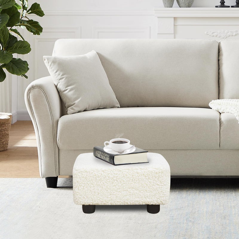 CAROLMADE Small Foot Stool Ottoman Footstool with Legs Under Desk Footrest for Living Room Bedroom and Office, Soft Ivory White - Image 2