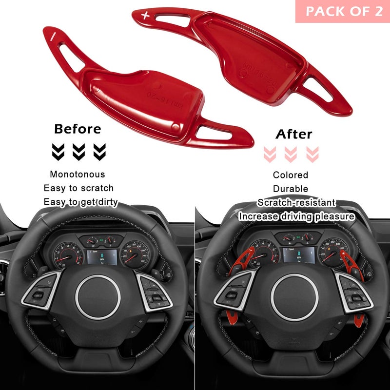 Bonbo Red Aluminum Steering Paddle Shifter Extension Cover Trim Interior Accessories for Chevrolet Camaro 2016-2022, 2014-2019 Chevrolet Corvette C7 - Image 3