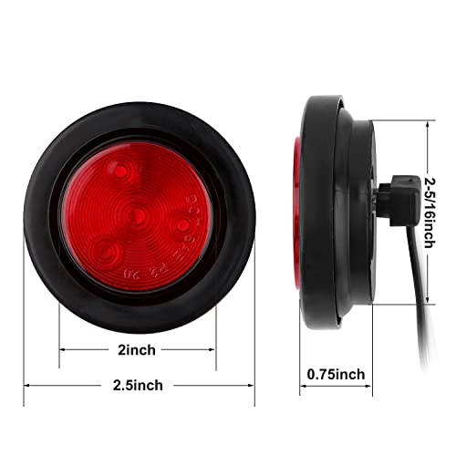 Partswcgg 8Pcs 2 Inch Round Led Trailer Marker Lights, 4 Amber + 4 Red 2 Inch Round LED Side Marker and Clearance Marker Lights 4 LED Sealed Flush Mount w/Grommets and 2 Prong Trailer Wire Pigtails Waterproof - Image 5