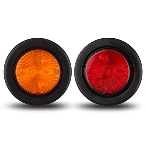 Partswcgg 8Pcs 2 Inch Round Led Trailer Marker Lights, 4 Amber + 4 Red 2 Inch Round LED Side Marker and Clearance Marker Lights 4 LED Sealed Flush Mount w/Grommets and 2 Prong Trailer Wire Pigtails Waterproof - Image 2