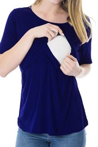 Smallshow 3 Pcs Maternity Nursing T-Shirt Nursing Tops,Navy-Black-Burgundy,Small - Image 3