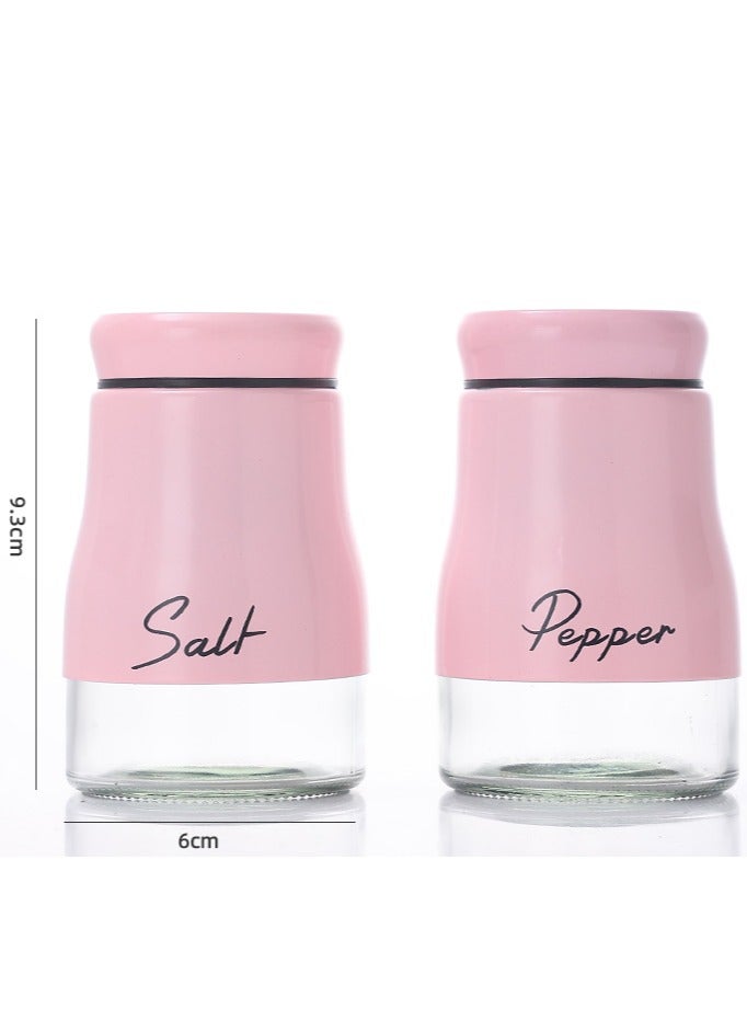 Pink Stainless Steel and Glass Salt and Pepper Shaker Seasoning Set with Modern Design! 2- Piece, 120ml each Bottle! Suitable for Powder Spicery! 