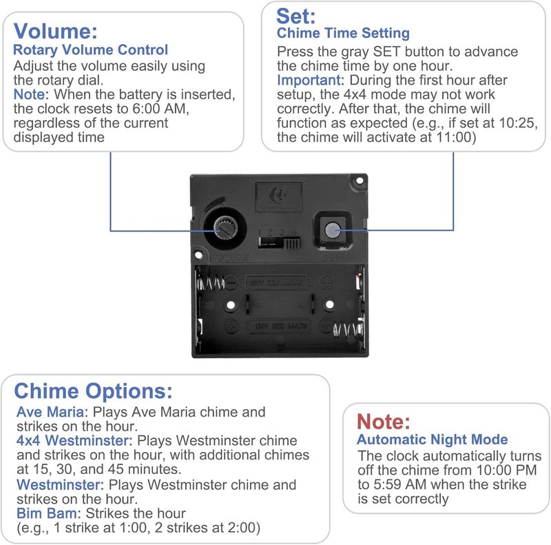EEEKit Chiming Clock Mechanism Replacement, Battery Motors with Chime Melody Hour Trigger and 3 Set Hands for Vintage Grandpa Clock Repair Parts - Image 5