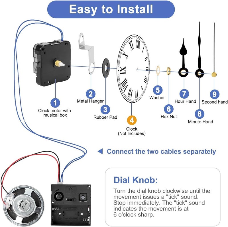 EEEKit Chiming Clock Mechanism Replacement, Battery Motors with Chime Melody Hour Trigger and 3 Set Hands for Vintage Grandpa Clock Repair Parts - Image 4