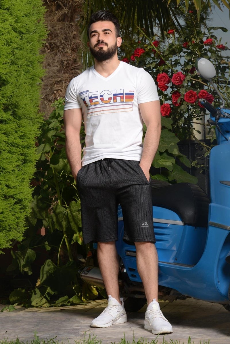 Azıcık Akıllı A Little Smart Black Knee Length Honeycomb Fabric Zipper Pocket Men's Bermuda Shorts 22ESRTKPOT  - Image 4