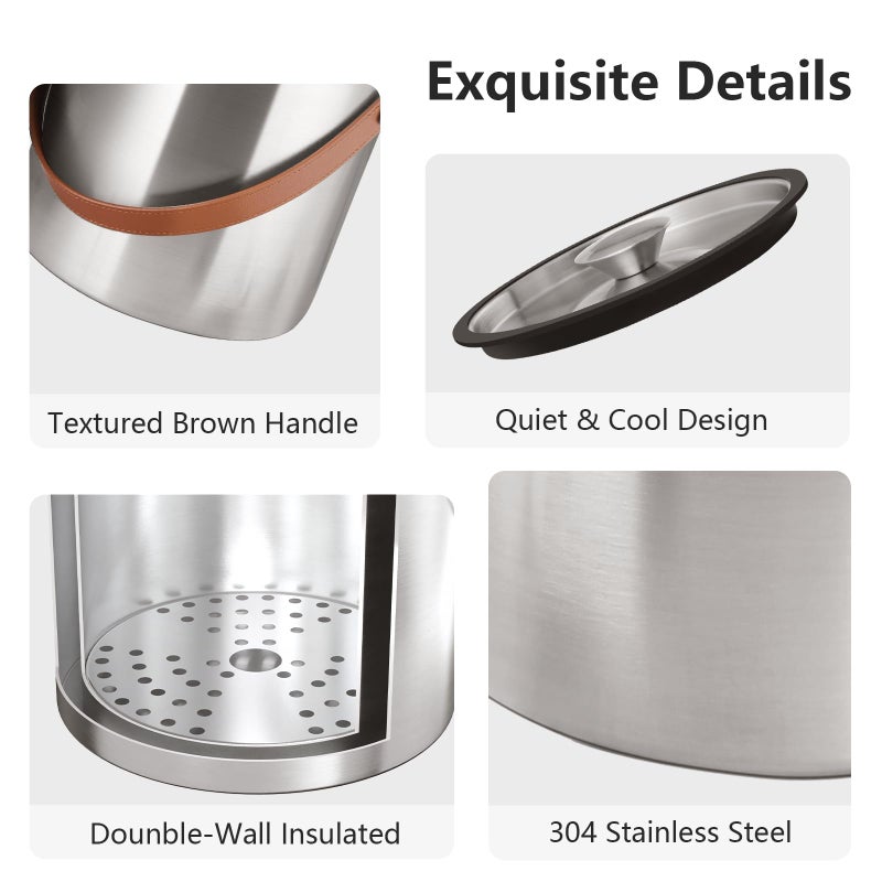 Bakpoco 4L Ice Bucket with Lid, Scoop,Tongs & Strainer, Stainless Steel Double Wall Insulated Ice Buckets for Parties & Cocktail Bar, Large Outdoor Champagne Ice Container, Light Brown Handle - Image 5