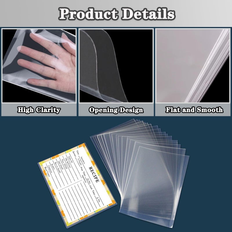 Mecefeno Recipe Card Protectors, Recipe Card Covers Index Card Sleeves Protect Recipes Kitchen Plastic Cookbook Sheet Protectors Cookbook Page Sleeve - 100 Count 3Ã—5 Inch - Image 4