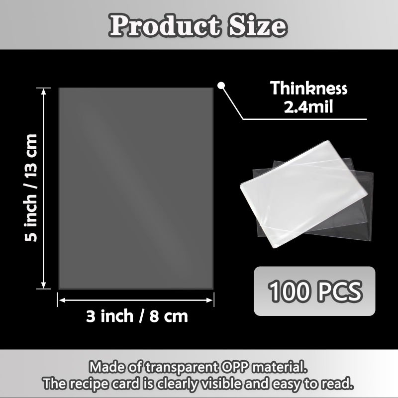 Mecefeno Recipe Card Protectors, Recipe Card Covers Index Card Sleeves Protect Recipes Kitchen Plastic Cookbook Sheet Protectors Cookbook Page Sleeve - 100 Count 3Ã—5 Inch - Image 2