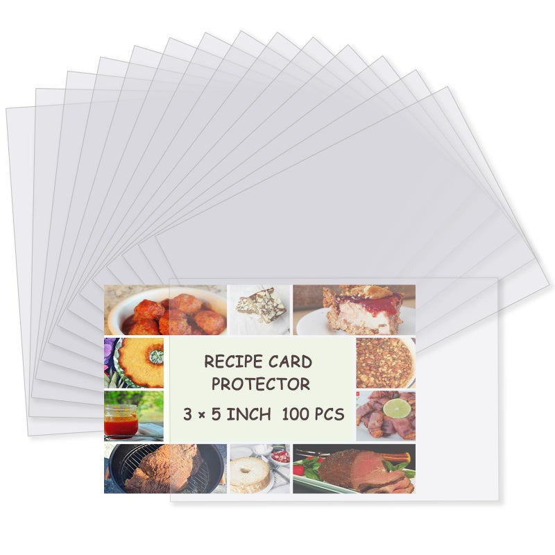 Mecefeno Recipe Card Protectors, Recipe Card Covers Index Card Sleeves Protect Recipes Kitchen Plastic Cookbook Sheet Protectors Cookbook Page Sleeve - 100 Count 3Ã—5 Inch - Image 1