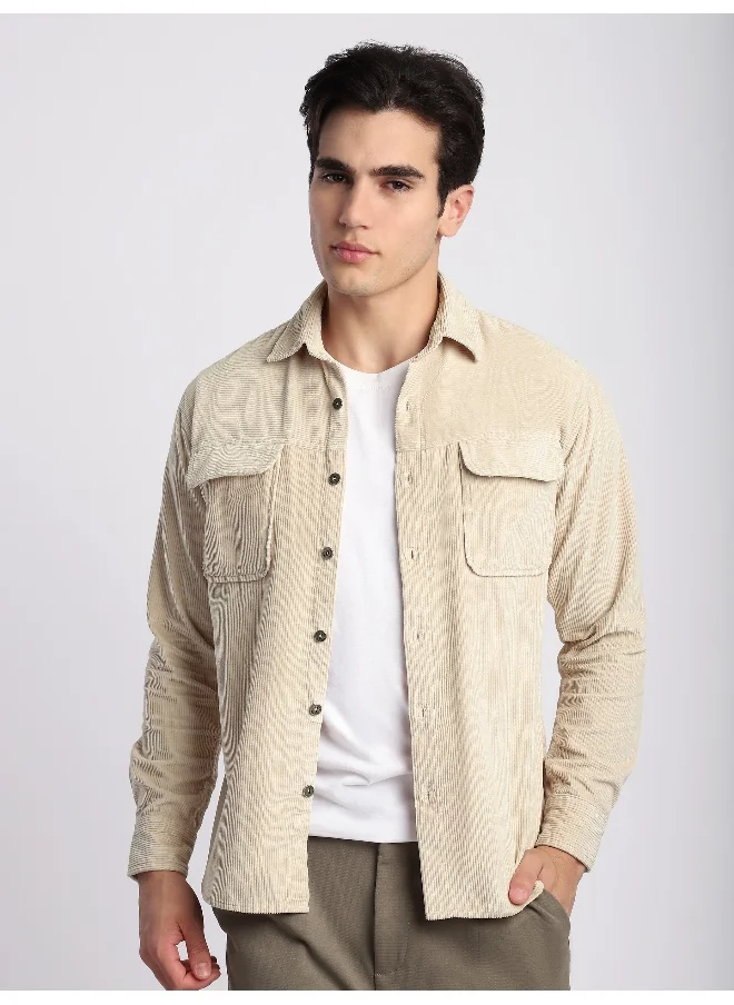 Beyoung Cream Flap Pocket Corduroy Shirt