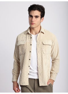 Beyoung Cream Flap Pocket Corduroy Shirt  - Image 1