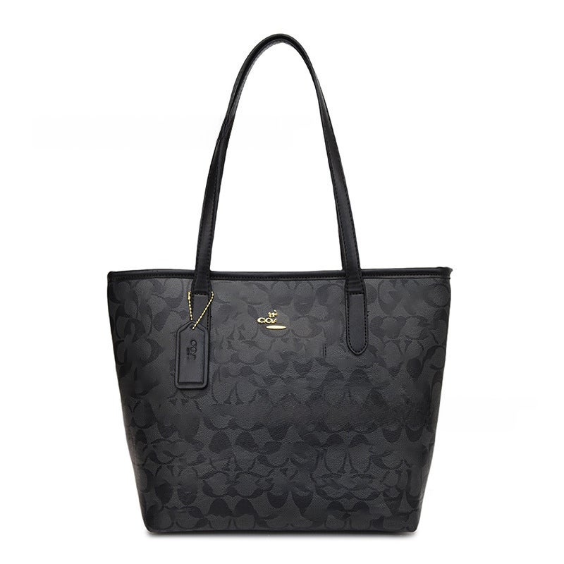 Fashion Retro Tote Shoulder Bag Large Capacity Letter Print Black 