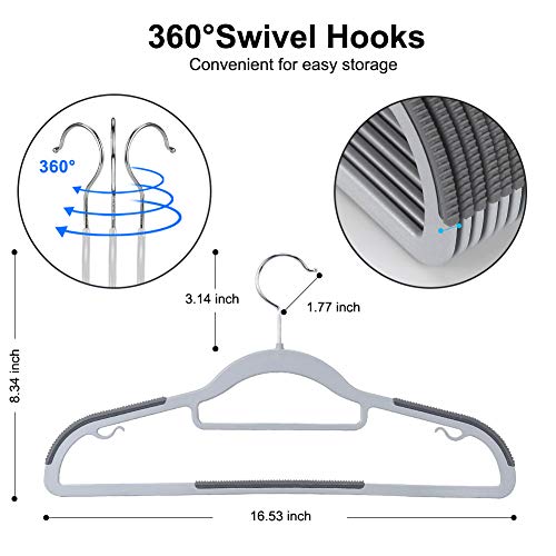 FSUTEG Coat Hangers, Pack of 50 Plastic Clothes Hangers, Space-Saving,Super Non-Slip,11lb Weight Capacity (Grey) - Image 2